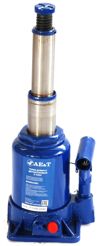 Бутылочный домкрат AE&T T02006, 6 тонн, двухштоковый Бутылочный домкрат AE&T T02006, 6 тонн, двухштоковый
